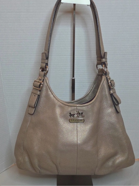 Coach Handbags - Coach Madison Maggie Metallic Taupe Leather Hobo Bag